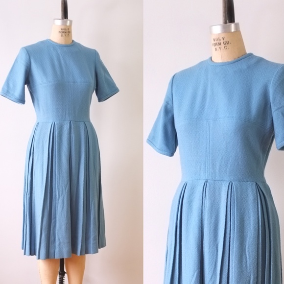 Vintage Dresses & Skirts - vintage blue wool knit dress | 1950s blue dress